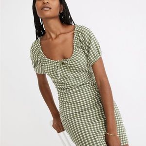 Madewell Jacquard Puff-Sleeve Mini Dress in Gingham Check